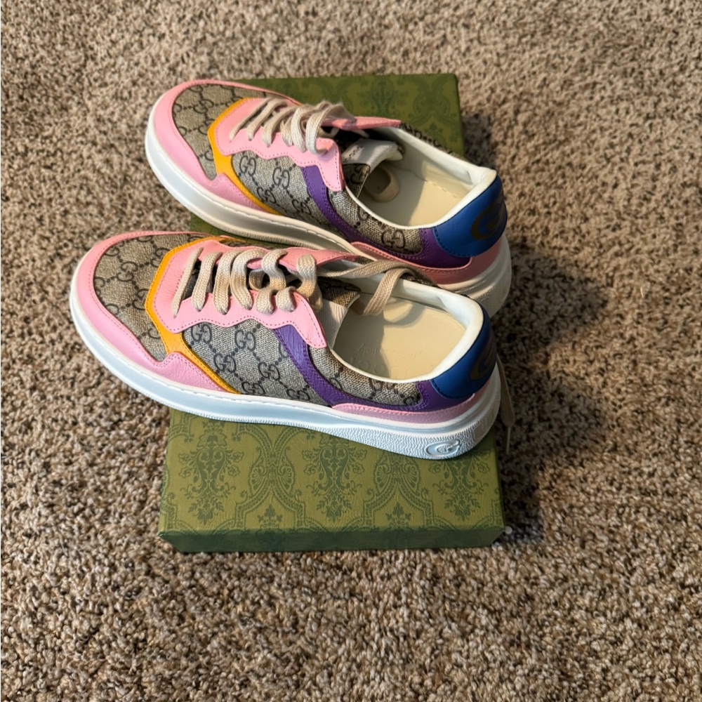 Gucci Vibrant Pink and Yellow Sneakers Playful Design